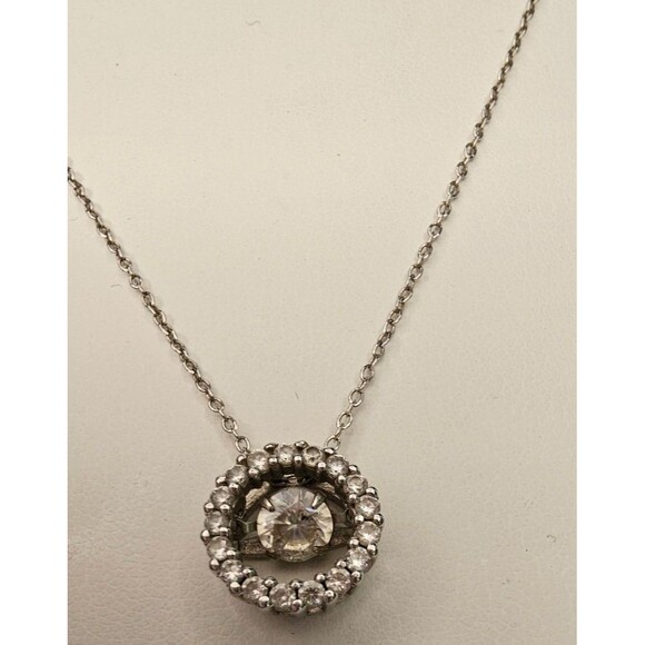 Floating Diamond Halo CZ 18" 925 Sterling Silver Necklace - Picture 4 of 6